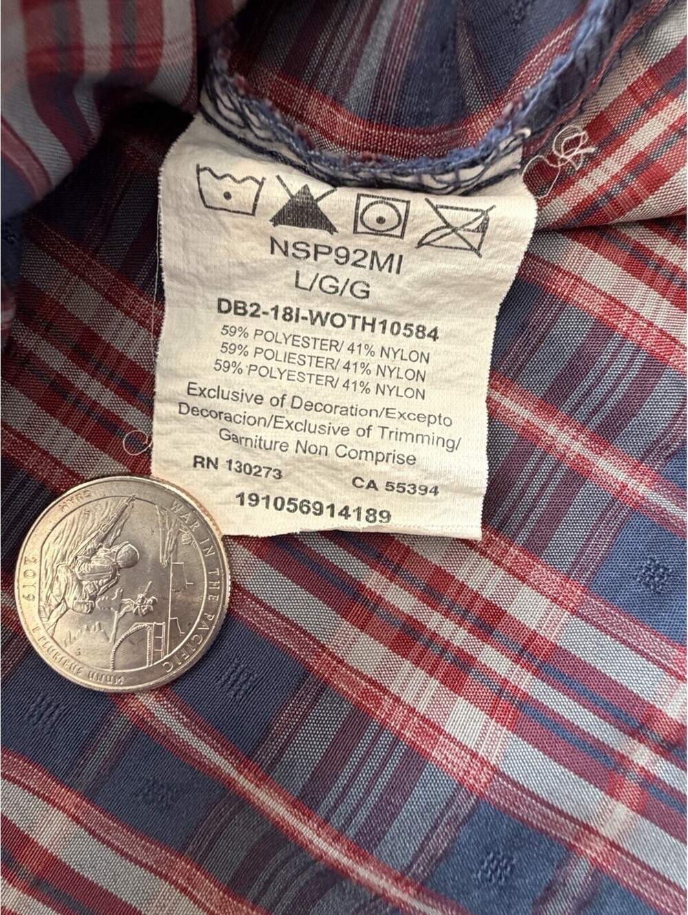 Men’s Wrangler Outdoor Pearl Snap Shirt Vented Size Large blue Red Plaid Utility - Picture 8 of 16